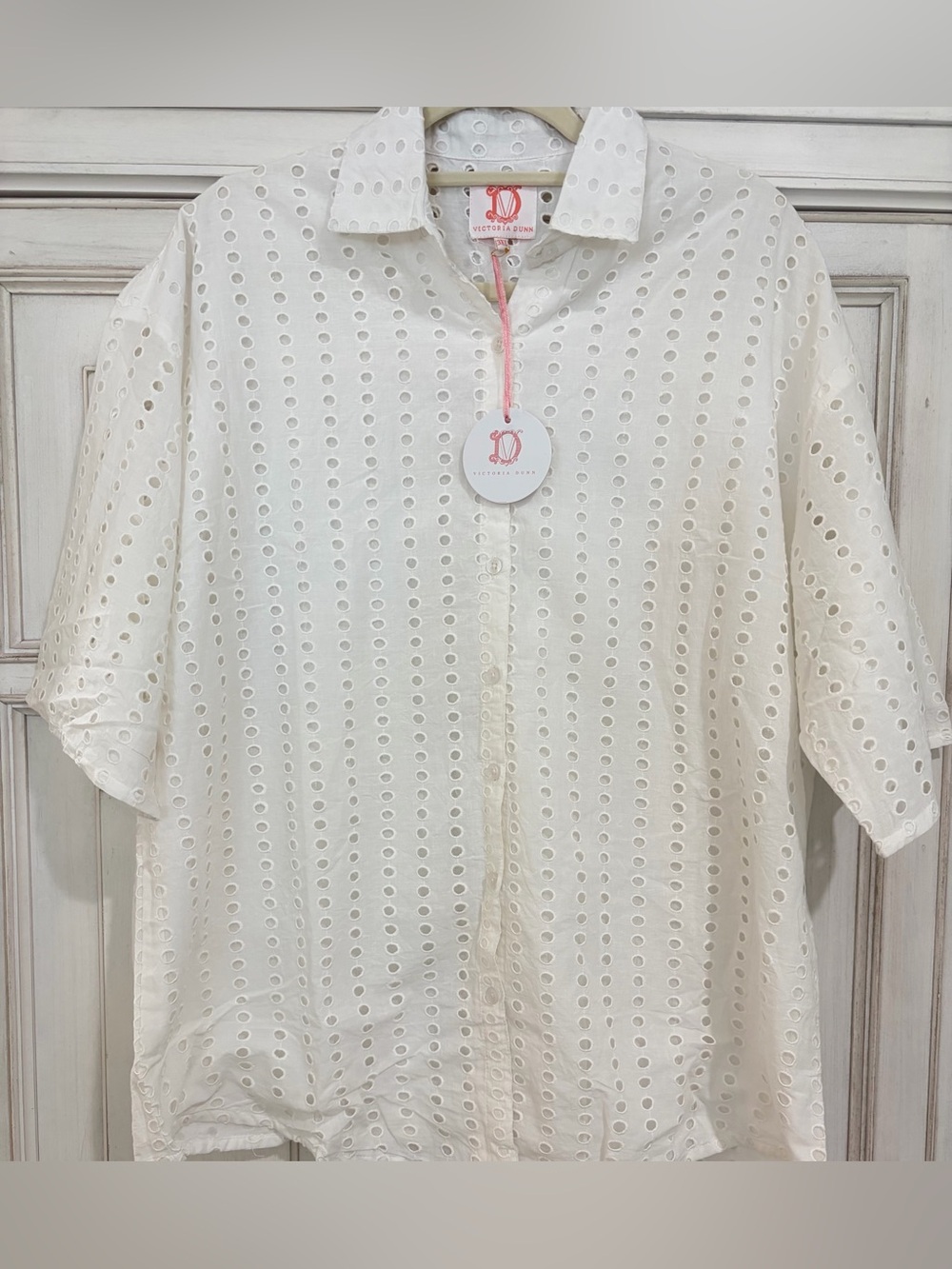 NWT SZ 3XL Victoria Dunn White Eyelet Button-Down Shirt